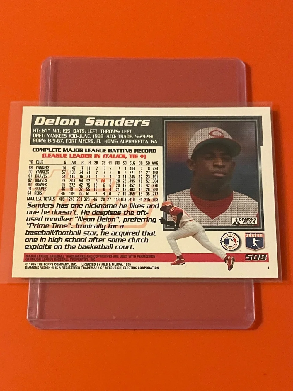 Deion Sanders #508 1995 Topps Baseball Trading Card - Picture 2 of 2